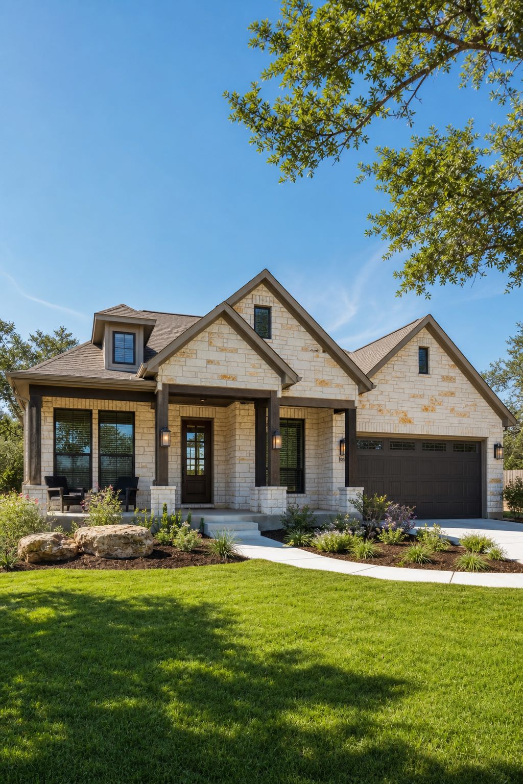 Central Texas new construction home with limestone exterior