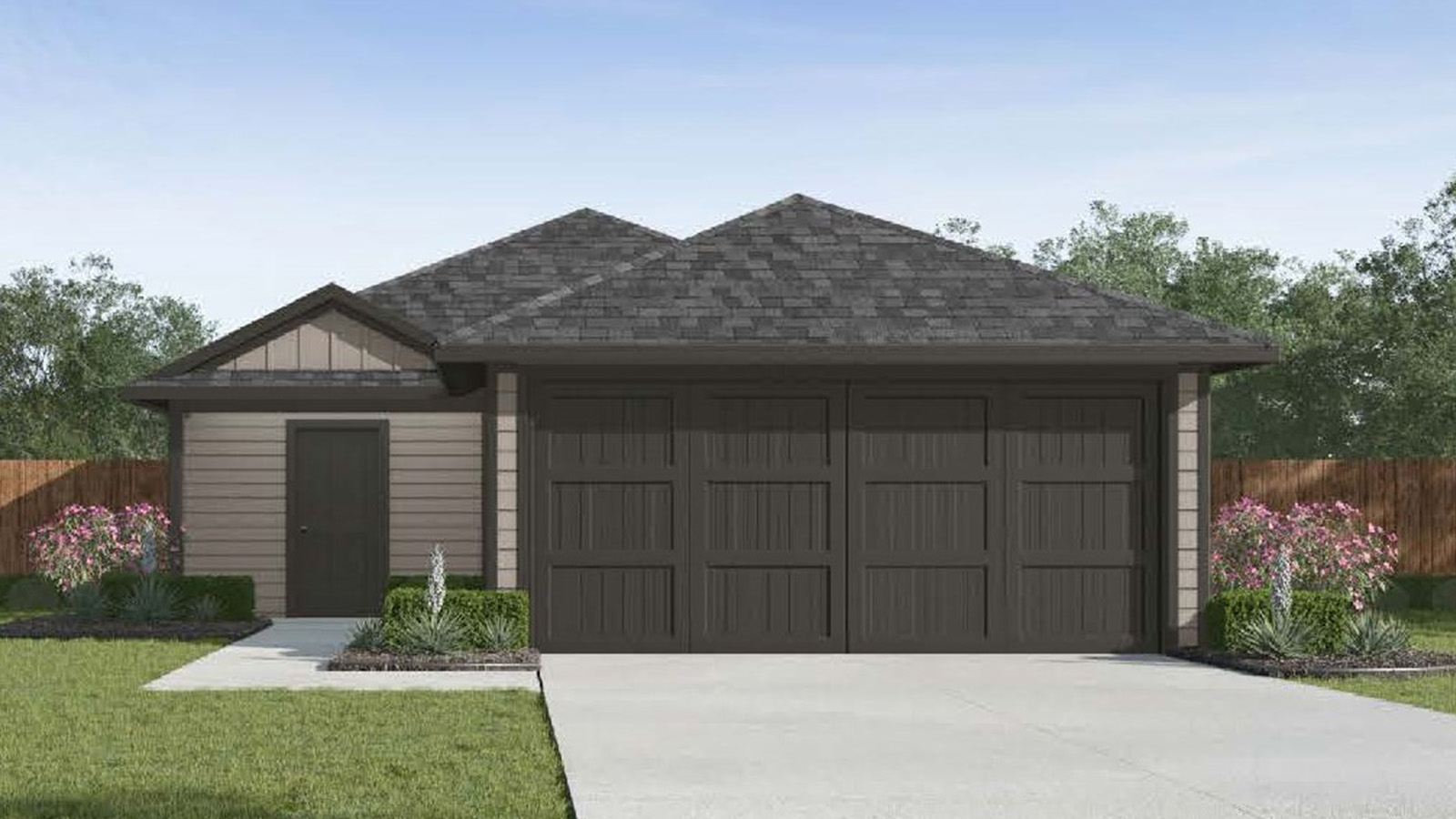 Estero plan rendering — new construction D.R. Horton home at 1110 Newey Circle, Temple, Texas (images representative of plan)